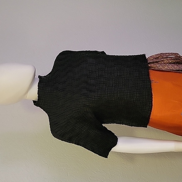 3/$30 VTG MICHELE MICHELLE Black Crinkle Cropped High Neck Baddie Blouse - Picture 2 of 8